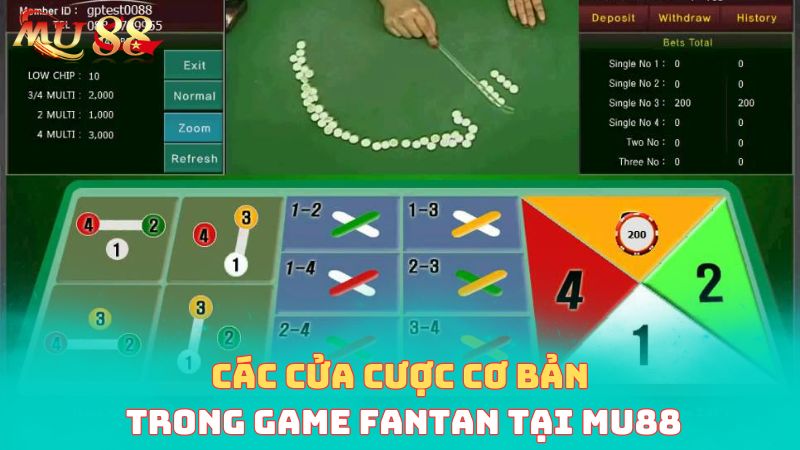 Các cửa cược cơ bản trong game Fantan